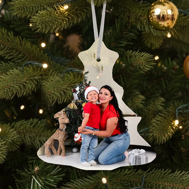 adorno navideño personalizado en cerámica con foto sublimada para árbol de Navidad