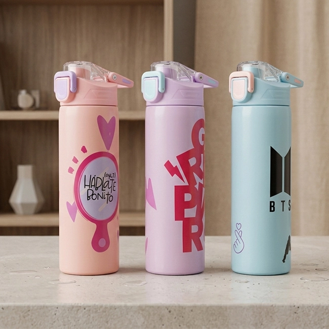 termo deportivo personalizado con tapa transparente en colores pastel